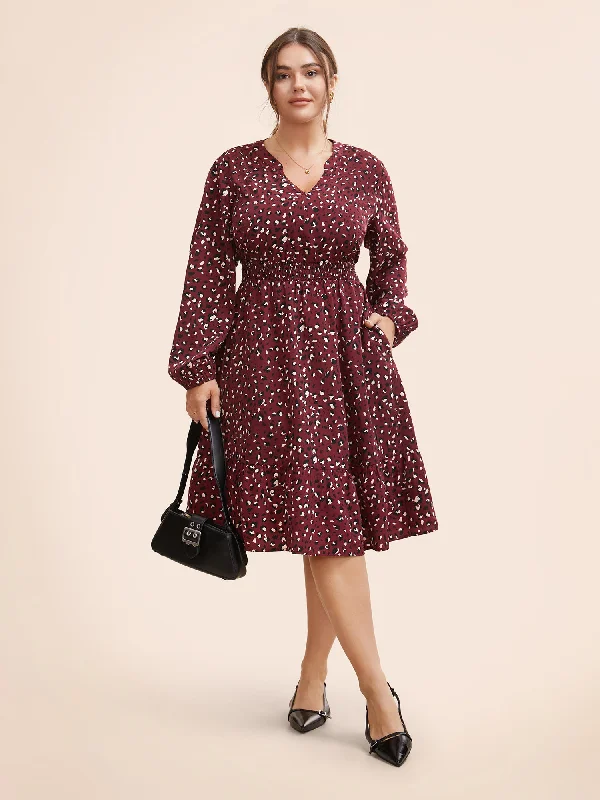 Leopard Print Shirred Lantern Sleeve Dress