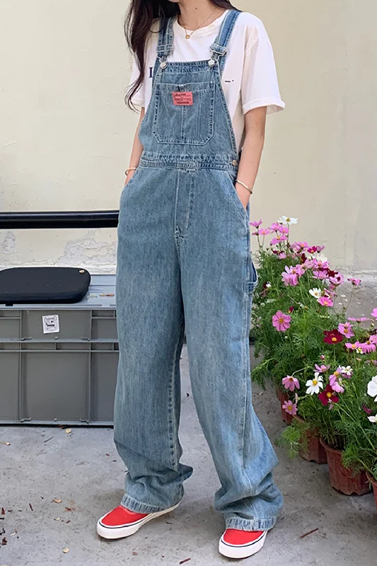 Flytonn-Graduation gift, dressing for the Coachella Valley Music Festival,Loose Long Casual Denim Jumpsuit