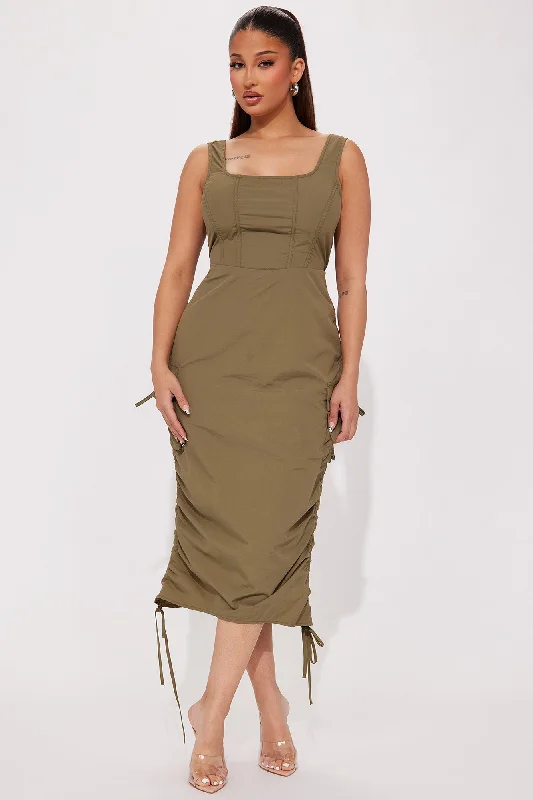 Lottie Windbreaker Cargo Midi Dress - Olive