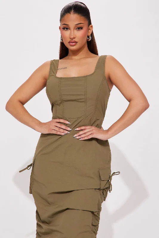 Lottie Windbreaker Cargo Midi Dress - Olive