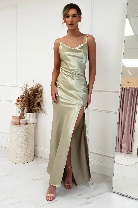 Love Silky Satin Gown | Sage Green