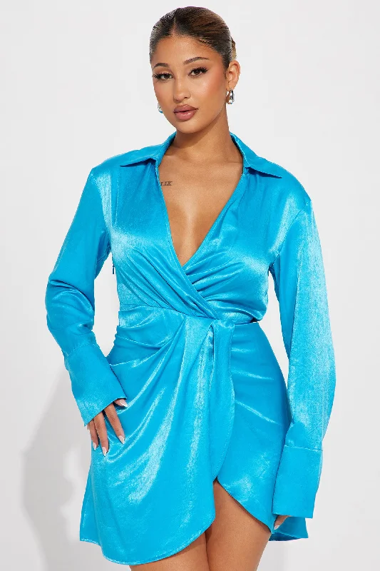 Luna Satin Mini Dress - Blue