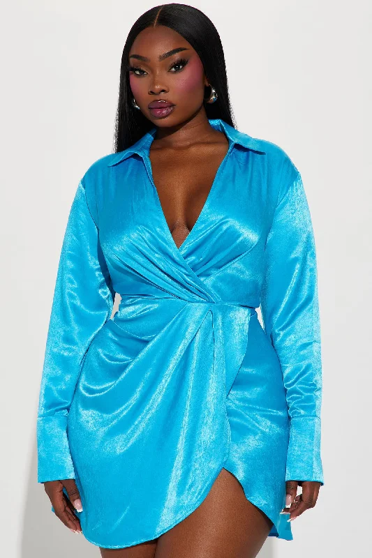 Luna Satin Mini Dress - Blue