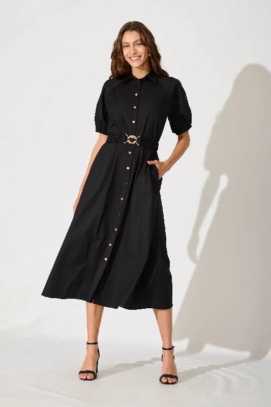 Lydon Midi Dress In Black Cotton