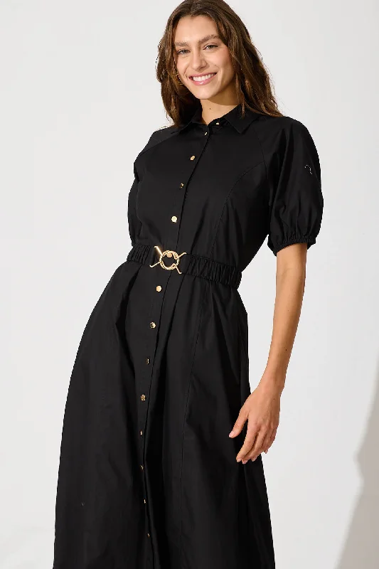 Lydon Midi Dress In Black Cotton