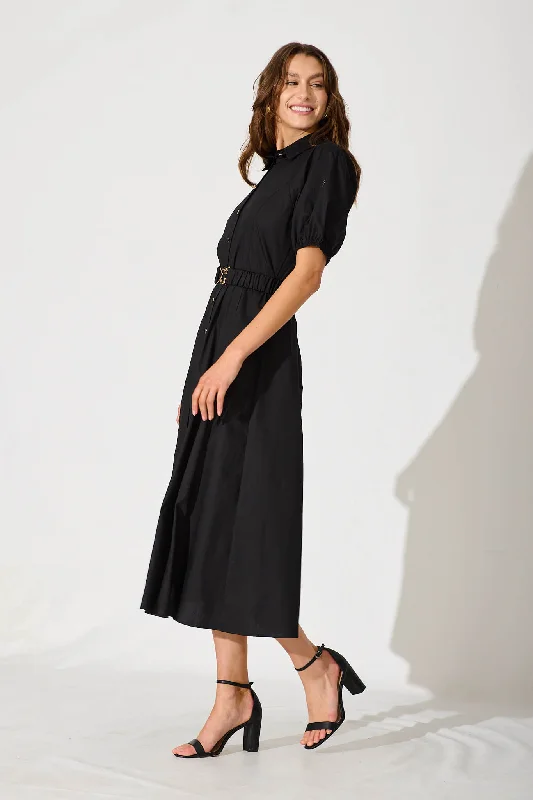 Lydon Midi Dress In Black Cotton