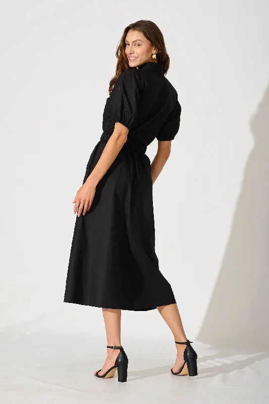 Lydon Midi Dress In Black Cotton