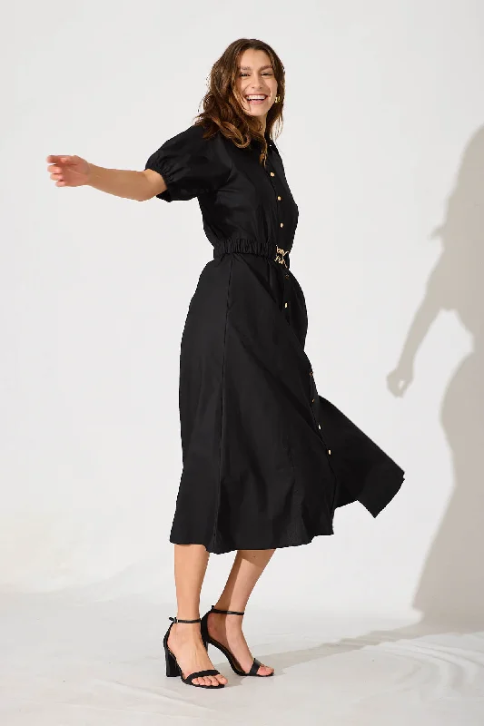 Lydon Midi Dress In Black Cotton