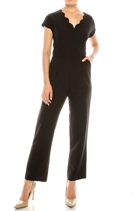 Maggy London - G3823M Scalloped V-Neck Jumpsuit