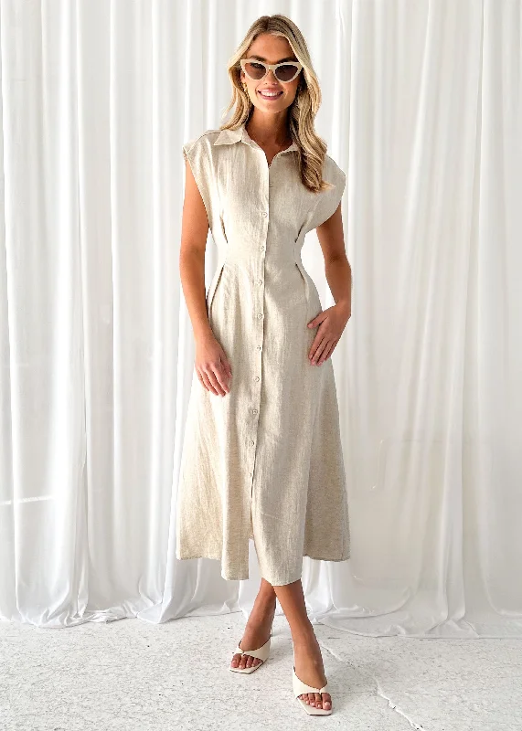 Makari Linen Midi Dress - Oatmeal