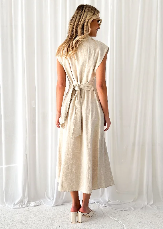 Makari Linen Midi Dress - Oatmeal