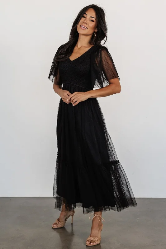 Martha Smocked Tulle Dress | Black