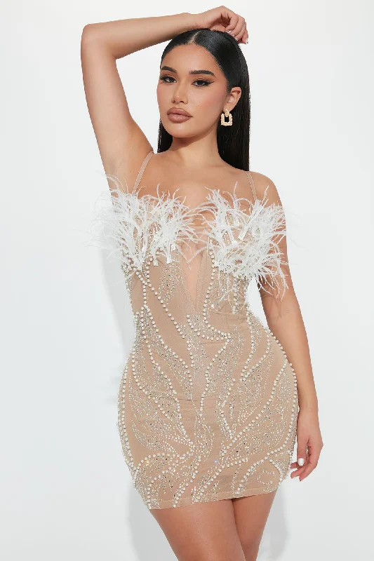 Maya Embellished Mini Dress - Nude