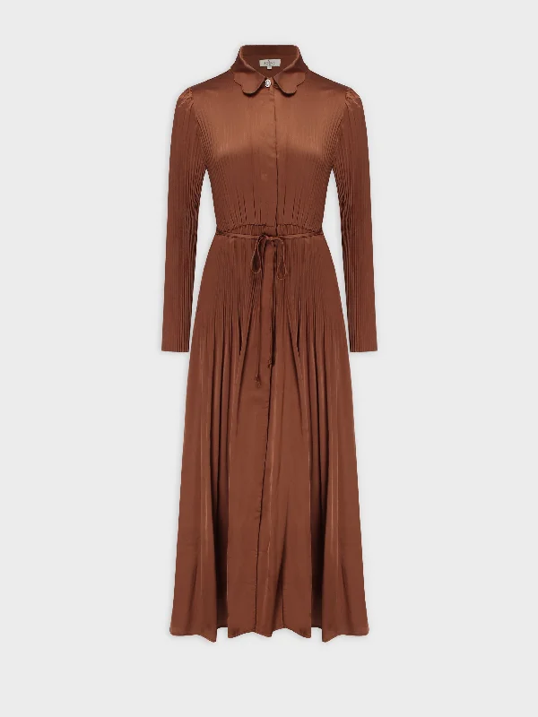 Micro Pleat Dress-Bronze