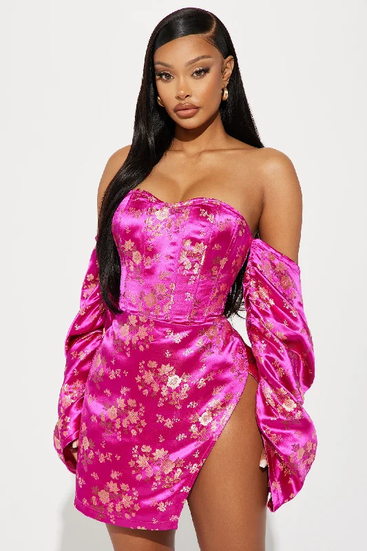 Mikayla Brocade Mini Dress - Fuchsia