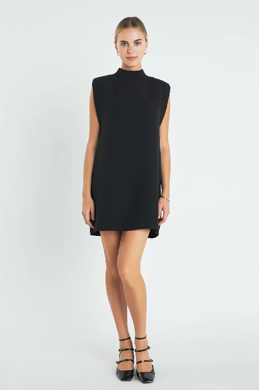 Mock Neck Sleeveless Shift Dress