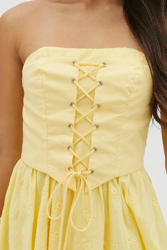 Mon Petit Lace-Up Bodice Mini Dress Yellow