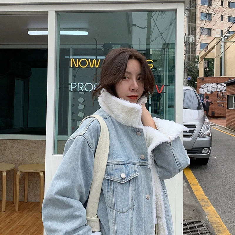 Flytonn-Korean style, Casual fashion, INS dressing, Lazy style, Graduation gift 
NO. 1187 FLUFFY DENIM JACKET