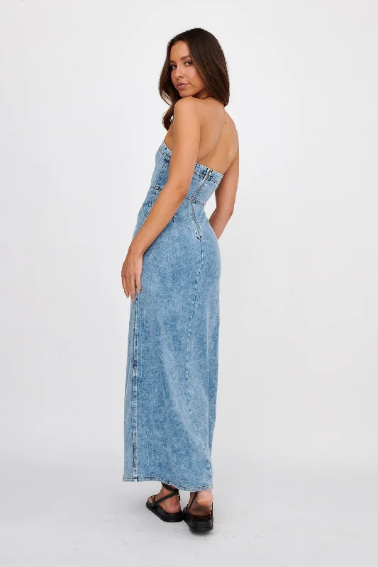 NOAH Strapless Buckle Maxi Dress Denim