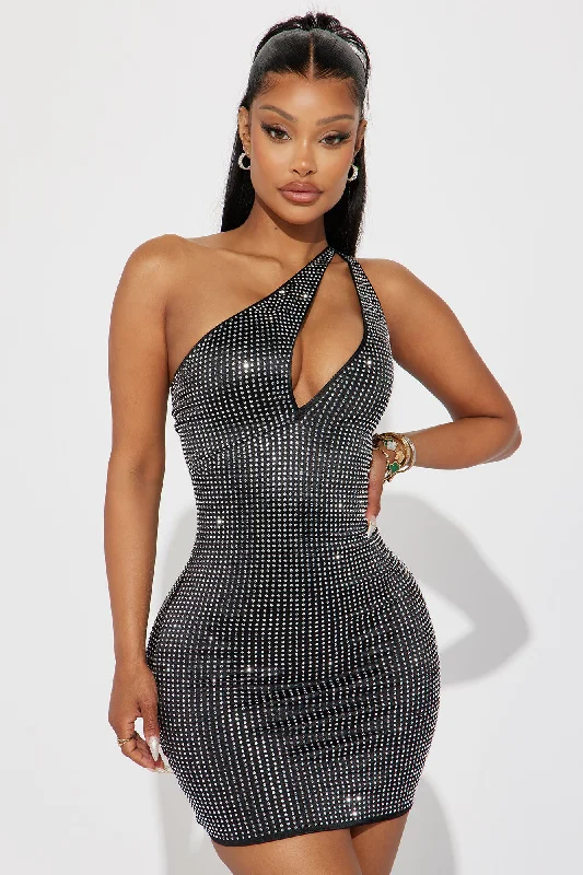 Palmer Rhinestone Mini Dress - Black/Silver