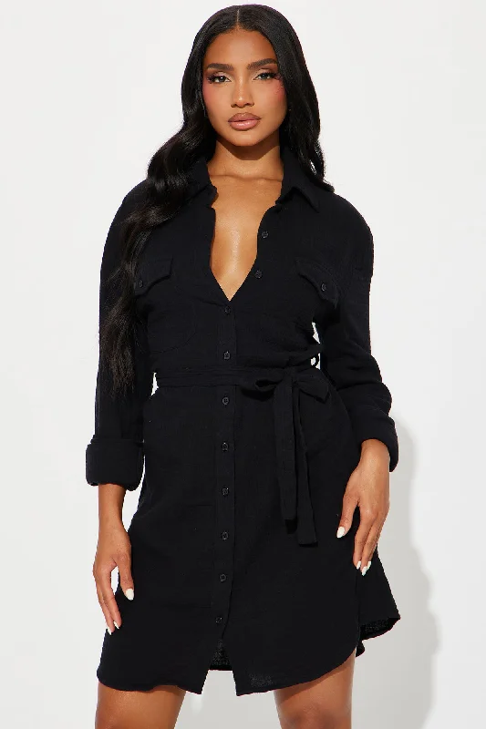 Poppy Gauze Mini Dress - Black