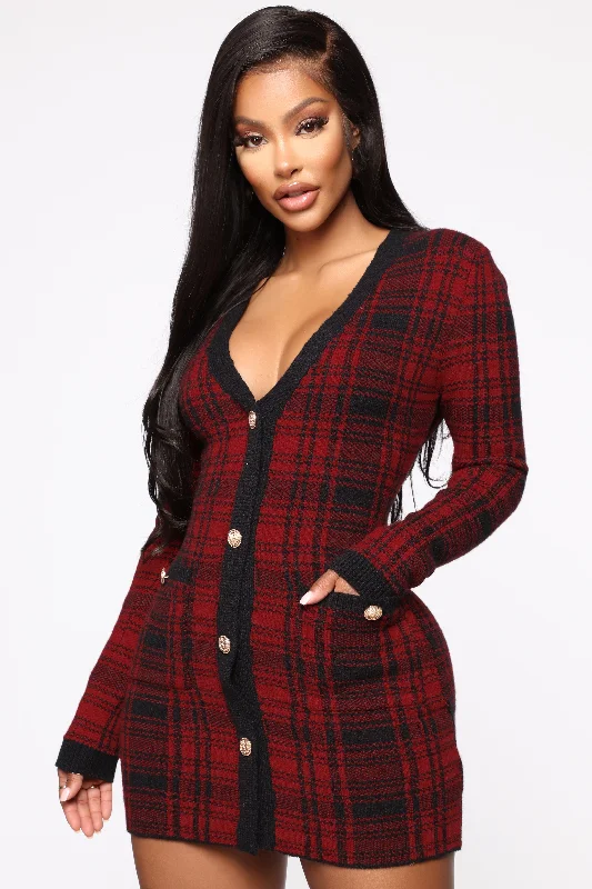 Power Hour Plaid Mini Dress - Red/Black