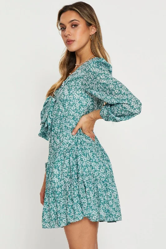 Print Mini Dress Long Sleeve