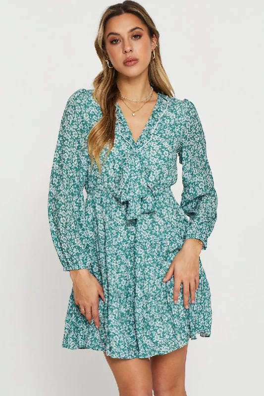 Print Mini Dress Long Sleeve