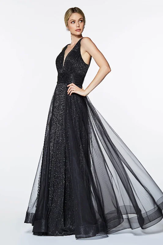 Cinderella Divine CT0040 Prom Long Sleeveless Deep V Neck Evening Dress