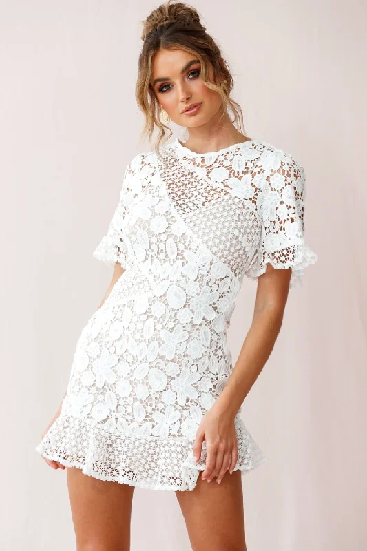 Reinhart Short Sleeve Crochet Lace Dress White