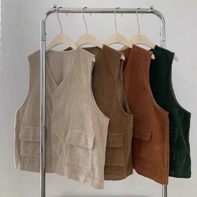 Flytonn-Graduation gift, dressing for the Coachella Valley Music Festival,Retro Corduroy Vest Sleeveless Sweater