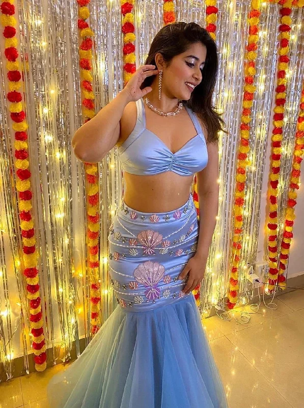 Riana Baby Blue Mermaid Hand-Embroidered Lehenga