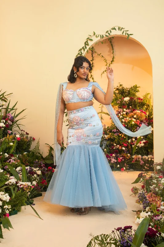 Riana Baby Blue Mermaid Hand-Embroidered Lehenga