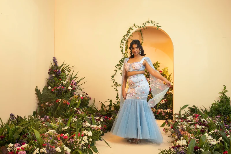 Riana Baby Blue Mermaid Hand-Embroidered Lehenga