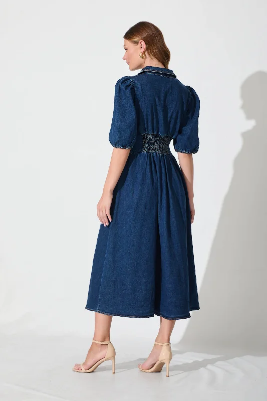 Roselyn Maxi Dress In Dark Blue Denim