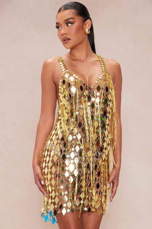 Roxi Mirror Mini Dress - Gold