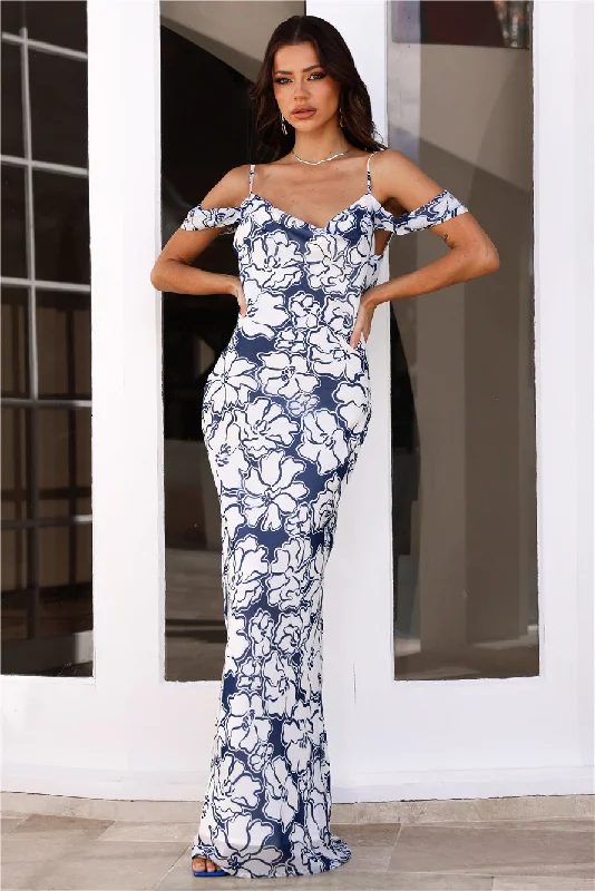 RUNAWAY Kelani Maxi Dress Navy Floral