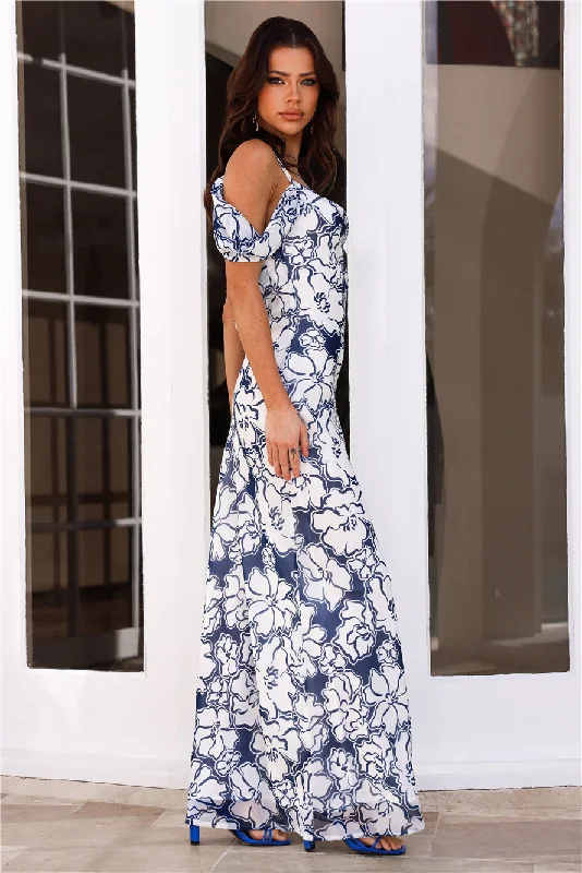 RUNAWAY Kelani Maxi Dress Navy Floral