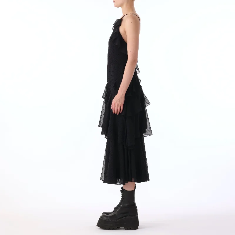 S/L HIGH NECK DRESS w/ RUFFLE DETAIL