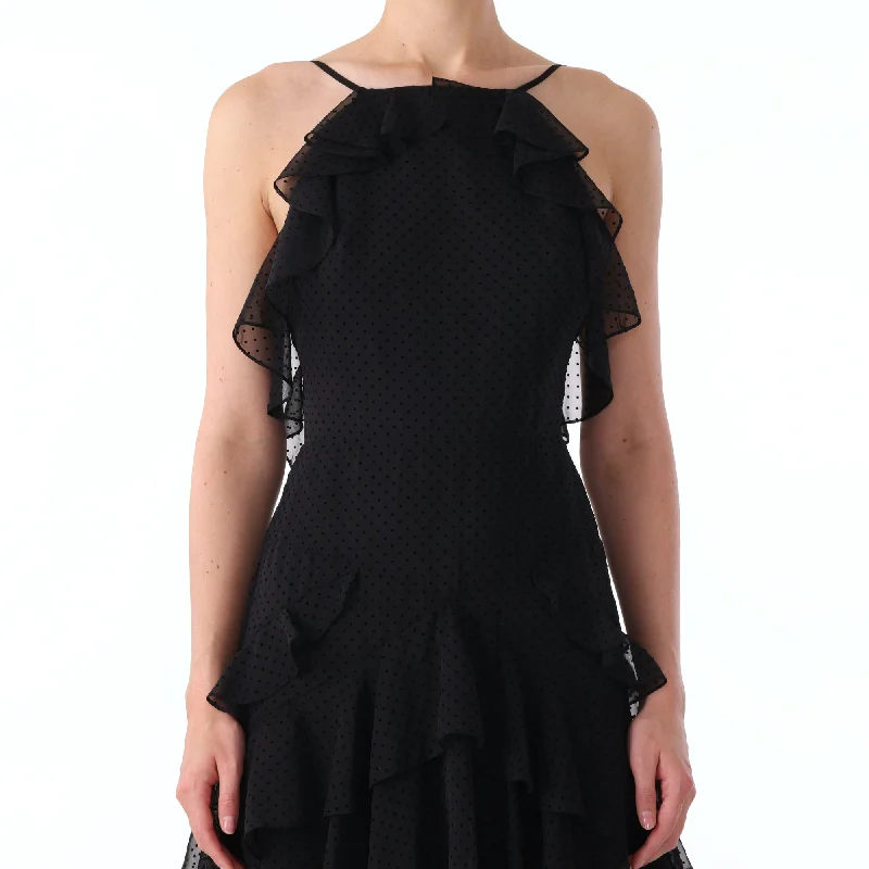 S/L HIGH NECK DRESS w/ RUFFLE DETAIL