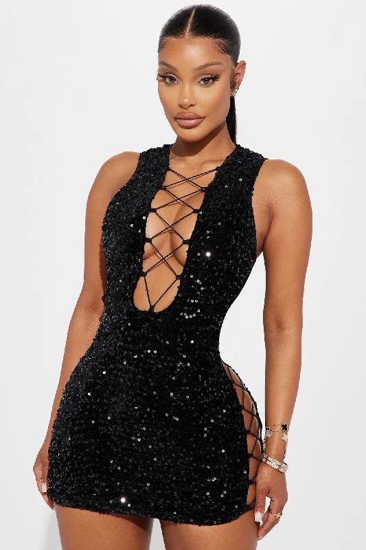 Sabrina Sequin Mini Dress - Black