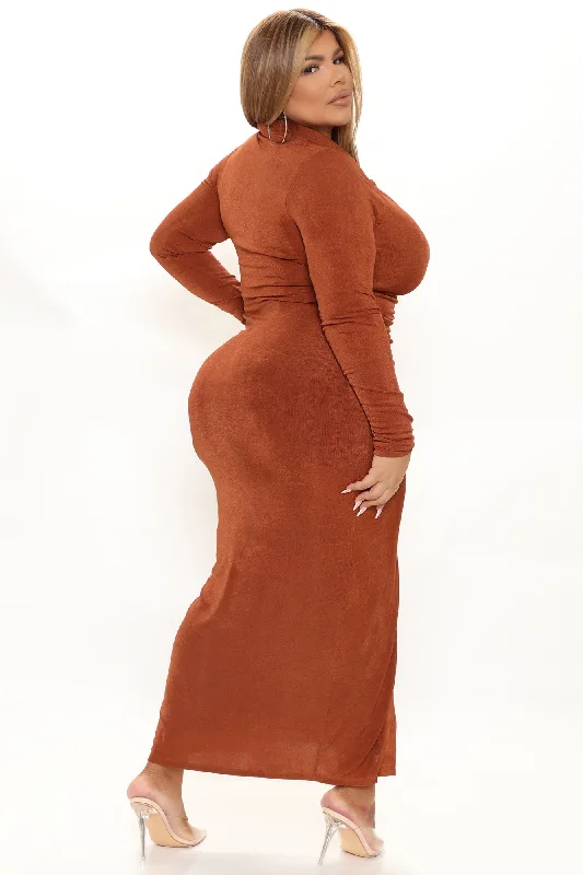 Silky Smooth Long Sleeve Slinky Dress - Copper