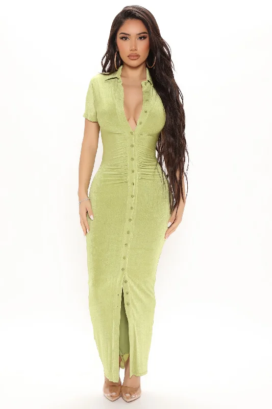 Silky Smooth Slinky Maxi Dress - Chartreuse