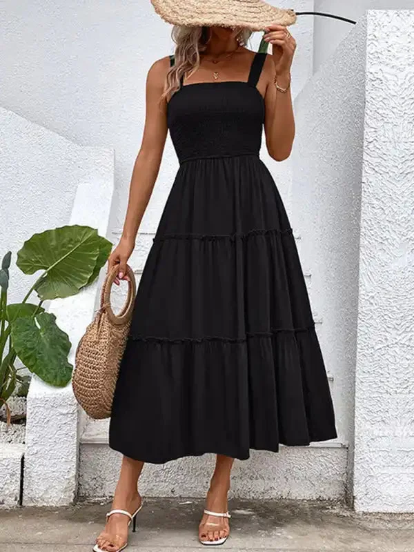 Fashion Solid Color Strapless Sleeveless Dress