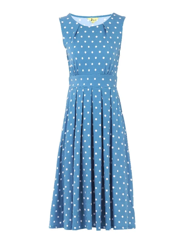 Spotty Printed Round Neck Jersey Dress, Blue Spot