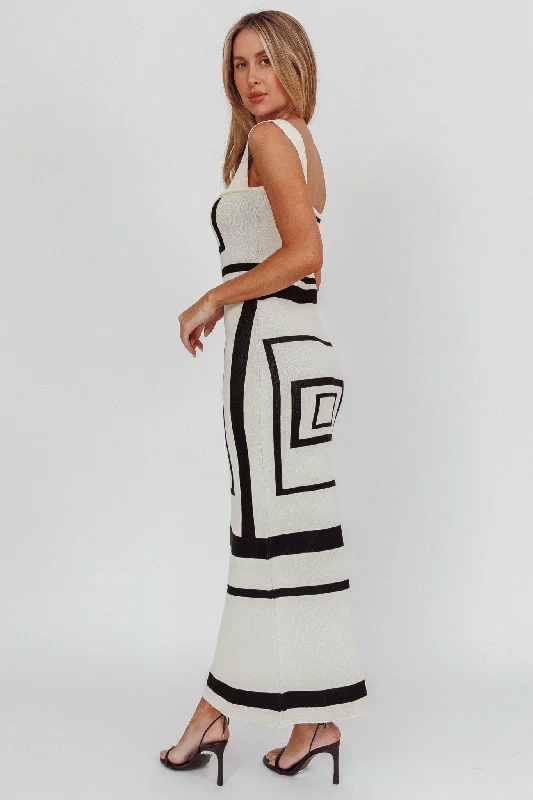 Stargazing Square Print Knit Maxi Dress Beige