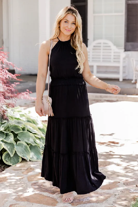 Stay A While Black Halter Neck Maxi Dress FINAL SALE