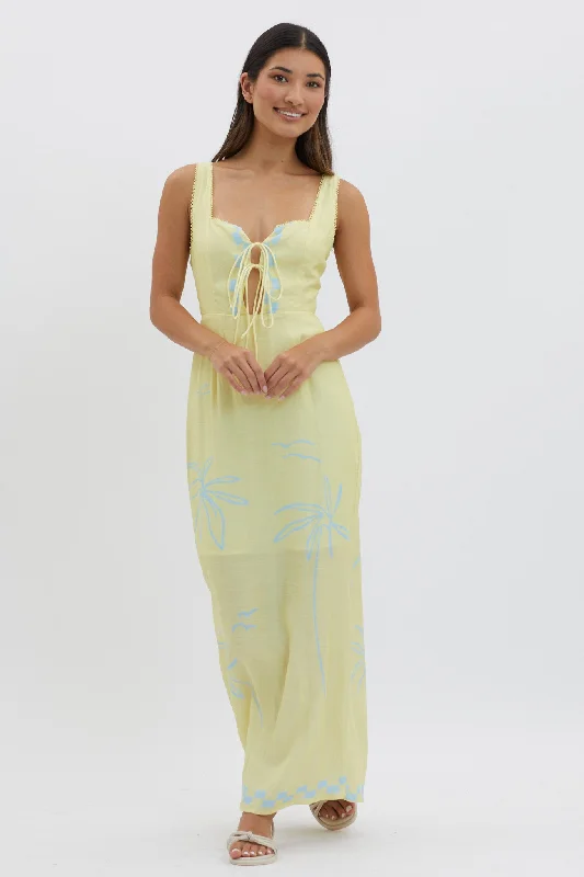 Sun Valley Tied Bodice Maxi Dress Lemon