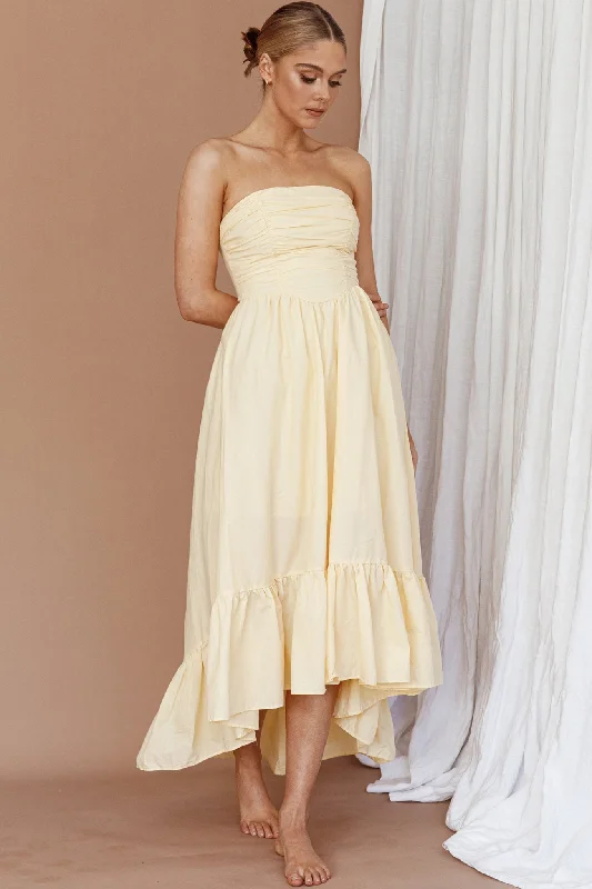 Sunday Mornings Ruched Bust Midi Dress Lemon