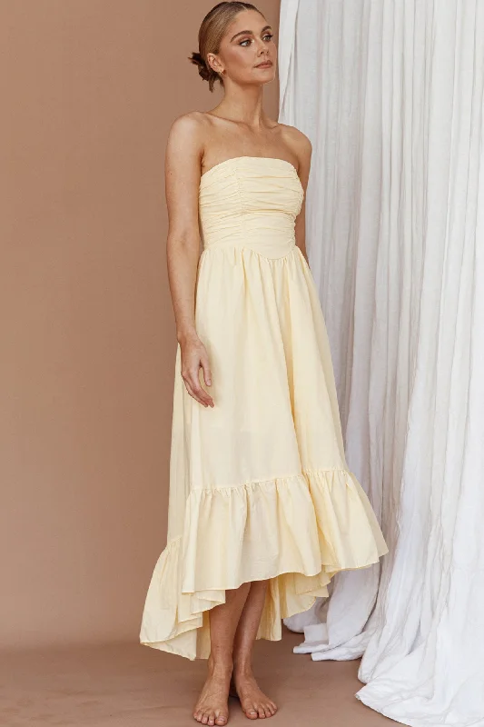 Sunday Mornings Ruched Bust Midi Dress Lemon